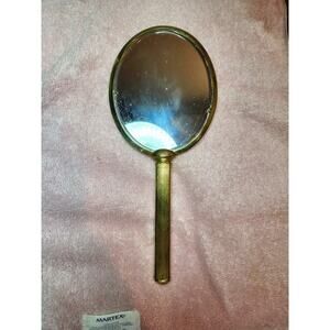 Vintage Brass Hand Mirror Blue Enamel Back Oval Vanity Decor Retro Boudoir‎